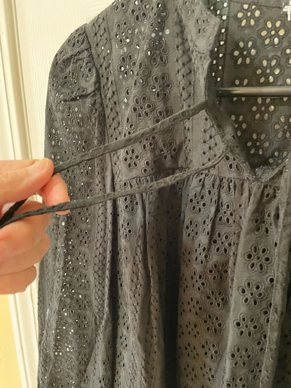 Madewell XS Eyelet Lace Peasant Blouse Tie Neck Boho Top 🖤